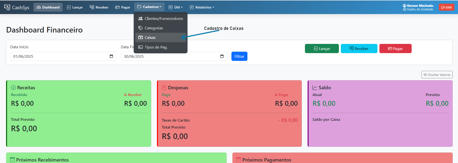 Cadastro de Caixas