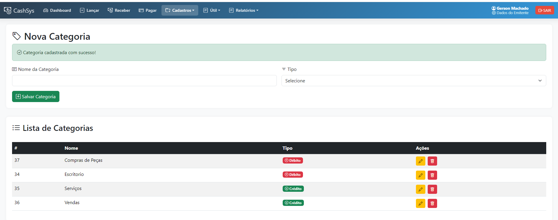 Cadastro de Categorias