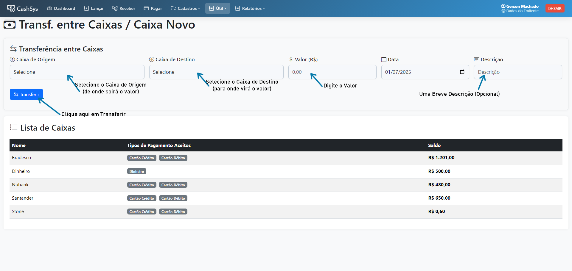 Transferência entre Caixas